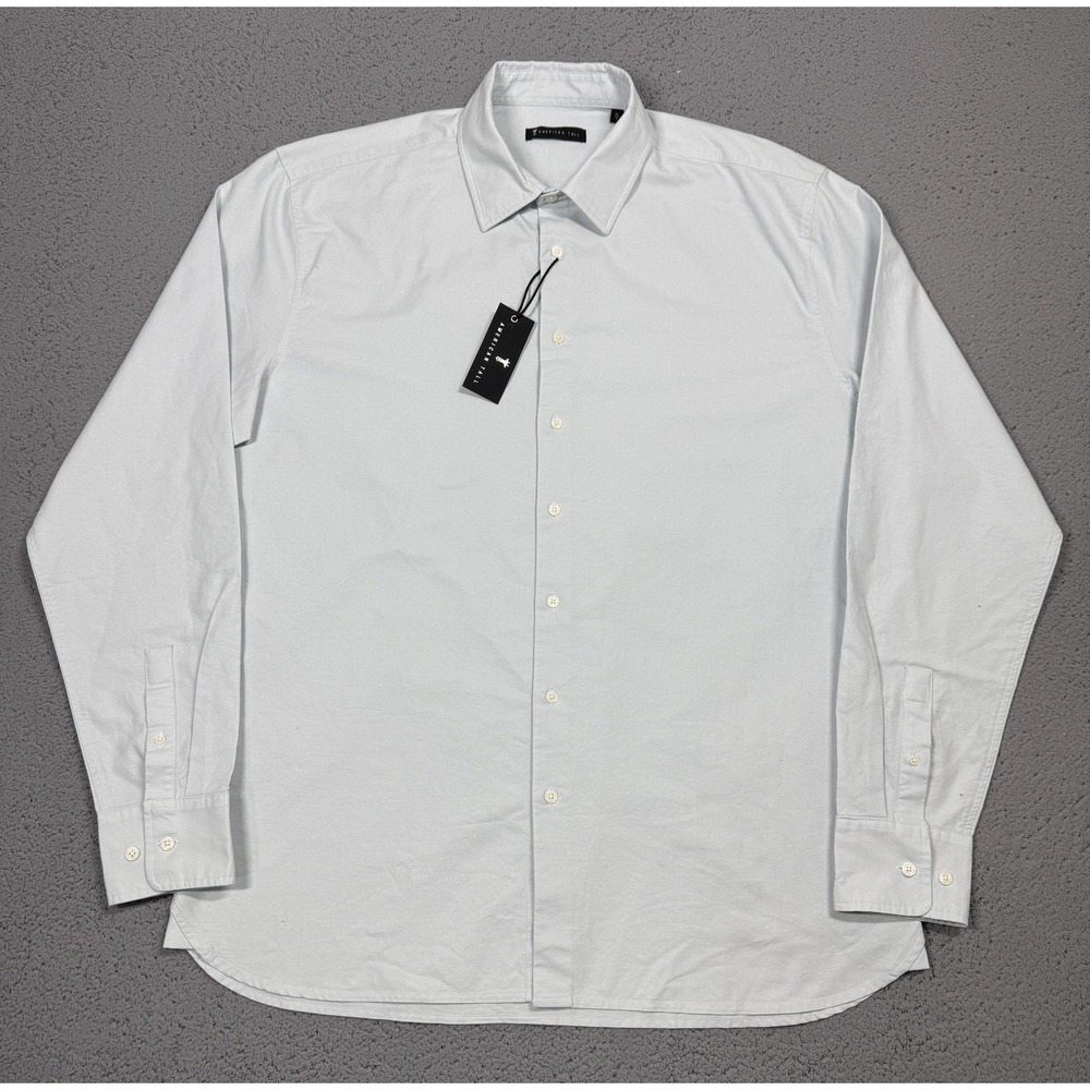 American Tall Dress Shirt Mens XLT White Solid Long Sleeve Button Front Cotton